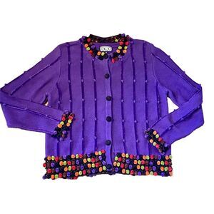 Berek‎ 2 Sweater Purple 3 D Effects And Pom Poms Takako Saxon Lovely Sz M